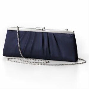 Jessica McClintock black pleated satin convertible clutch evening purse